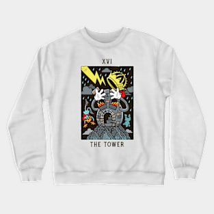 The Tower - Mystical Medleys - Vintage Cartoon Tarot (White) Crewneck Sweatshirt